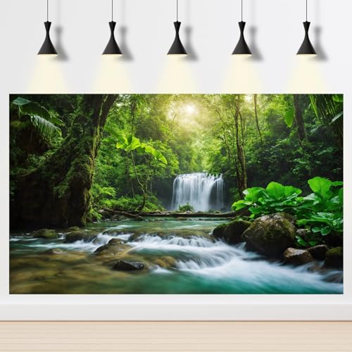 Aquarium Background Tropical Waterfall Deep Forest Terrarium Backgrounds Mountain Stream Lush Green Trees Fish Tank Background Jungle Vibrant Rainforest Reptile Tank Enclosure Backgrounds 24x12in - color: Light Green, size: 24(W)x12(H)inches/ 60(W)*30cm(H