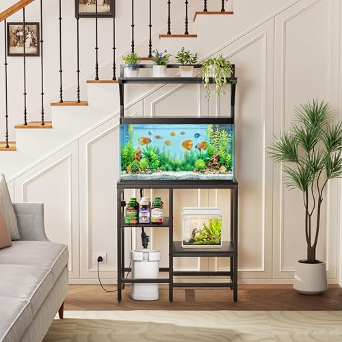 20-29 Gallon Fish Tank Stand, Aquarium Stand with Power Outlet, Heavy-Duty Reptile Terrarium Stand Table with Top Shelf for 20 Gal Long/High/Extra Long & 29 Gal, 30.7"L x 15.3"W x 30"H (Black) - color: Black, size: 20-29 Gallon