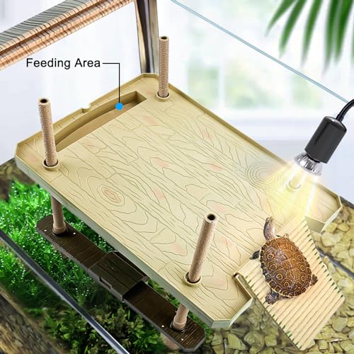 Large Turtle Floating Basking Platform with Feeding Area, Turtle Floating Docks Reptile Climbing Pier and Basking Platform for Tortoise, Frogs, Crabs and Salamanders - size: Large - 30 gallon or larger fish tank