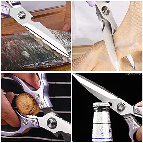 AWinjoy Heavy Duty Sharp Kitchen Scissors, Dishwasher Safe, Cooking Shears for Meat, Chicken, Fish, Poultry, Herb, Bread (Purple) - color: Purple