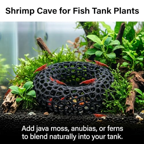 4PCS Shrimp Hides for Aquarium, Natural Shrimp Hide and Shrimp Cave Decorations, Four Aquarium Decorations for Shrimp Tank, Two Shrimp Caves and Two Grass Decorations