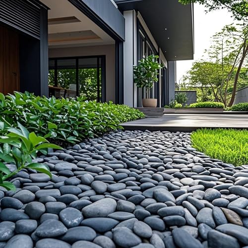 FANTIAN 20 lbs Black River Rocks for Landscaping, 1-2 Inch Stones Natural Decorative Black Pebbles for Planters Aquarium Outdoor Garden Walkways Paving and Yards - color: Black, size: 20 lbs, 1-2 Inch