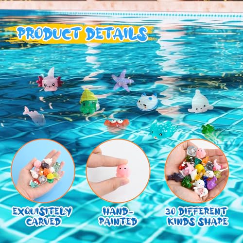 30 PCS Miniature Ocean Theme Mini Resin Ocean Animals Ocean Mini Figurines Resin Axolotl for DIY Fish Tank Accessories, Micro Landscape Aquarium