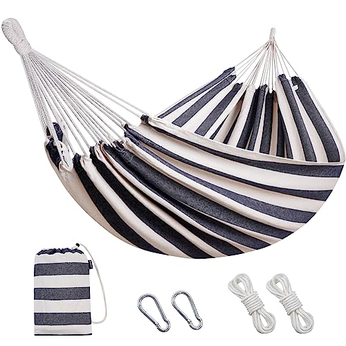 INNO STAGE Brazilian Hammock with Tree Straps - Cotton Hammocks Portable Hammock with Carry Bag for Backyard, Porch, Outdoor and Indoor Use - color: Blue White, size: X-Large
