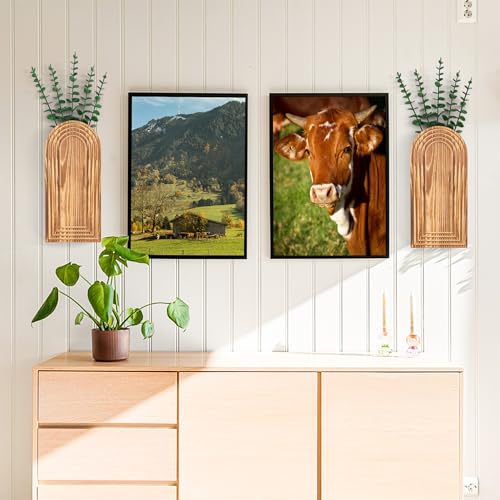 2 Pcs Wooden Wall Vase Set for Decor with 10pcs Artificial Eucalyptus Plants-Boho Hanging Planter Modern Farmhouse Wall Decor for Bathroom Living Room Dining Room Bedroom Kitchen - color: Farmhouse