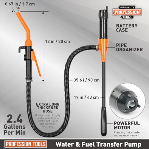 Portable Fuel Transfer Pump - 2.4 GPM Battery Powered Siphon Pump,Siphon Pump for Gasoline,for Fuel, Oil & Water, with Powerful Suction Ergonomic Nozzle 39 Inches Hose（Orange） - color: Orange