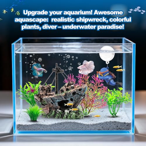 6 Pcs Aquarium Decor Set Shipwreck Decoration Little Diver Floating Fish Tank Decoration Fish Tank Plants