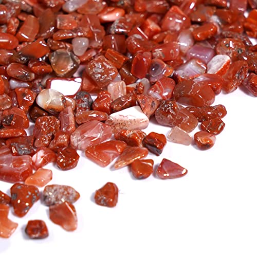 gemshan 2lb Carnelian Chips Natural Crushed Crystal Chip Bulk 7mm-9mm Tumble Healing Crystal Stone for Aquarium Vase Plant Decoration Jewelry DIY - color: Carnelian