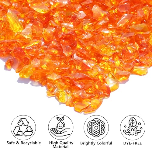 QYGL Crushed Glass - 2.1LB Orange Broken Glass Pieces 3-6mm, for Resin Art, DIY Crafts, Home Decor, Vase Fillers, Tabletop Fire Pit, and Aquarium Rocks - color: Orange