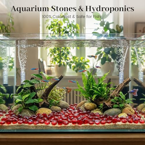 FUTUREPLUSX 1LB Red Glass Beads, Flat Glass Marbles Burgundy Pebbles Marbles for Vases Decorative Red Colored Gemstones Fish Tank Table Scatter Decor Art Craft - color: Red