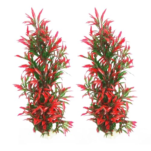 Large Aquarium Plants Artificial Water Seaweed 2 Pcs About 13 Inch for Fish Tank Decor Plastic Plant for Betta Shrimp Red Gladiolus - color: Red-13''(2pcs)