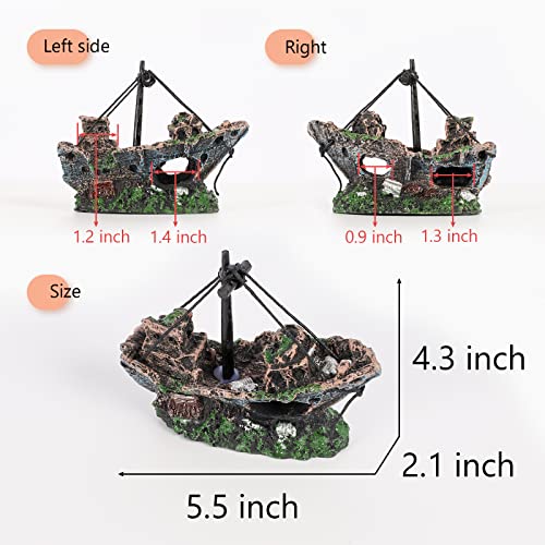 Raeasily Fish Tank Decoration Aquarium Accessories,Shipwreck Decor,Resin Material Sunken Ship Decorations for Fish Favors, Multi, 10 * 10