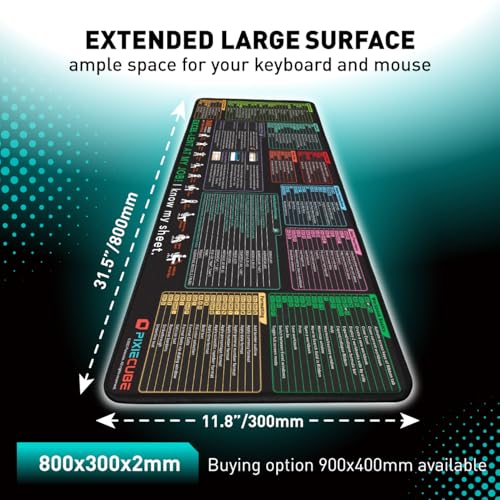 Pixiecube Excel Cheat Sheet Desk Pad | Excel Shortcut Keys Mouse Pad | Extended Large XL Gaming Mousepad | PC Office Spreadsheet Keyboard Mat | Non-Slip Stitched Edge - color: Excel Shortcuts, size: 31.5L x 11.8W inches