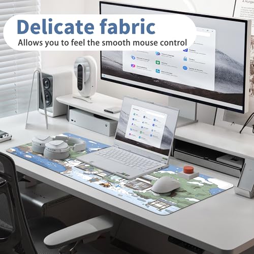 Kawaii Mouse Pad Large Desk Mat Extended Keyboard Mouse Pad Cute Mousepad with Non-Slip Base and Stitched Edge Funny Bear Mouse Mat Desk Pad 31.5 x 11.8 in Mouse Pads for Desk Decor Home Office Gaming - color: Snow Bear