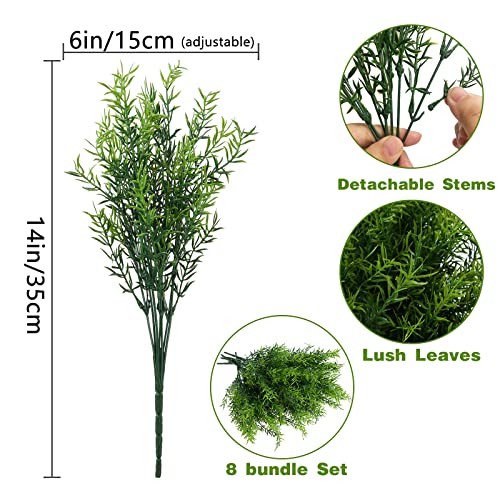XLFAQXM Artificial Plants Flowers Grass Shrubs 8 Pack No Fade Faux Plastic Flowers Outdoor for Farmhouse Garden Porch Patio Indoor Wedding Decoration Greenery Fake Plants uv Resistant - color: 4#green