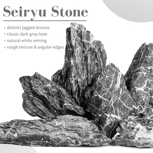 6.1-8.1 Inches Natural Seiryu Stone, 6 PCS Large Aquarium Rocks for Aquascaping, Iwagumi Layouts, Terrariums & Aquarium Décor