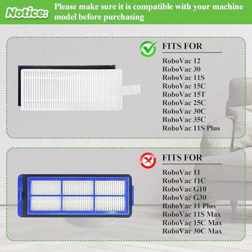 Replacement Parts for Eufy Robovac 11s, 12, 15C, 15T, 25C, 30, 30C, 35C Vacuum Parts, the eufy filter replacement parts include: 8 side brushes, 8 filters, 1 rolling brush, 1 cleaning brush