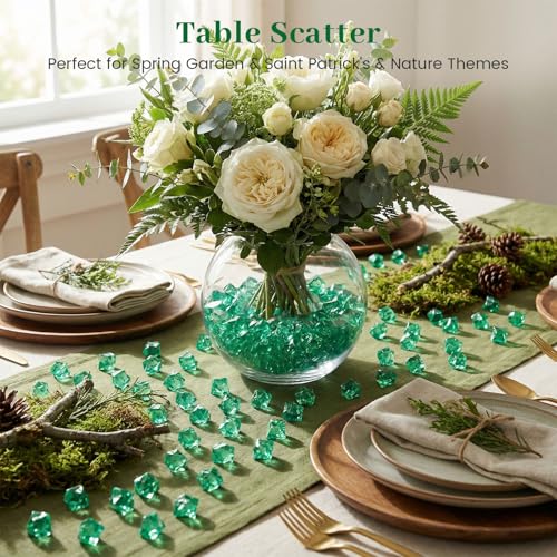 DomeStar 150PCS Fake Ice, Vase Fillers Green Acrylic Fake Diamonds Plastic Gems for Fish Tank Table Scatter Decoration - color: Dark Green