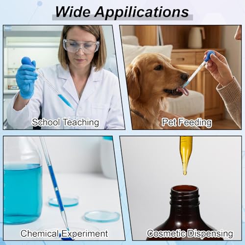 TIESOME Glass Pipette, 3 Pcs Graduated Glasses Liquid Dropper with Cleaning Brush, Lab Glass Transfer Pipette for Essential Oils, Eye Drops & Liquid Transfer, Blue & Red (3pcs: 10ml Blue, 3ml Red)