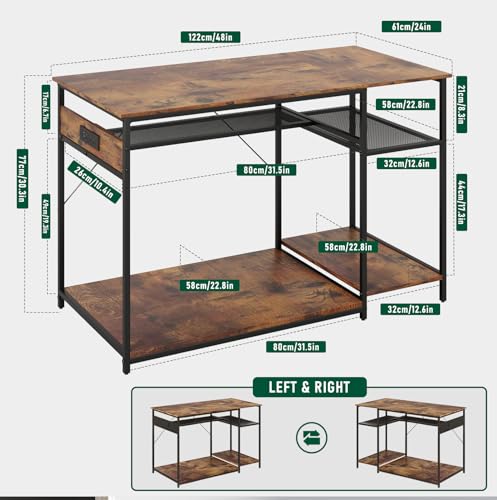 Reptile Tank Stand with Power Outlets，48" X 24" Tabletop Fits up to 120 Gallon Bearded Dragon Enclosure Stand，Double Snake Terrarium Table with Light - color: Rustic Brown