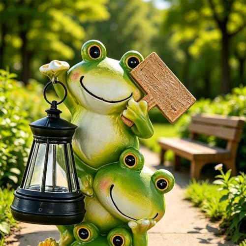 Realistic Frog Resin Figurine Glass Fish Tank Edge Hanging Ornament Outdoor Garden Flower Pot Rim Decor Animal Statue for Aquarium Patio Yard Home Decoration (Frog with a Lantern) - color: Frog With a Lantern