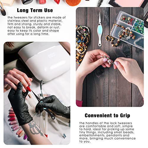 6 Pieces Craft Tweezers Crossing Lock Curved Tweezers Stainless Steel Soft Grip Precision Reverse Grip Fine Tip Tools for DIY Craft, Jewelry, Beading, Electronics, Laboratory Work