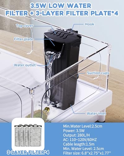 Moonorange Aquarium Power Filter(3.5W), Turtle Tank Filter, Silent Low-Water Filter for Small Fish Tank, Reptile Tank Up to 15Gallon, with 4pcs Cartridges.(Black) - color: Black +4 Cartridges