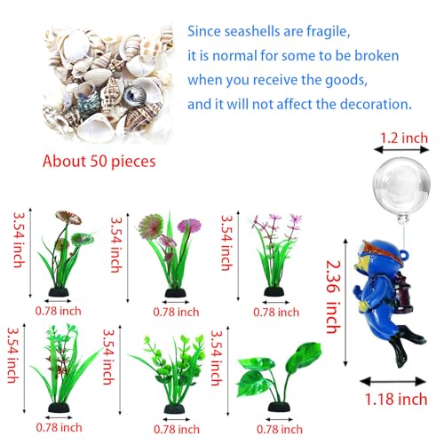 Fish Aquarium Accessories Kit, Betta Fish Hideout Cave, Fish Castle | Resin Sunken Submarine with 6 Artificial Aquatic Plants, 40+ Seashells, 1 Floating Dive - Fish Tank for Freshwater Saltwater - color: Submarine