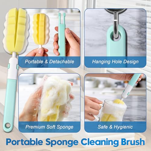14Pcs Bottle Brush Cleaner Set, Long Handle Bottle Brushes, Sponge Brushes, 3-in-1 Water Bottle Cleaner Brushes and Straw Brushes for Water Bottles, Cups and Straws Cleaning