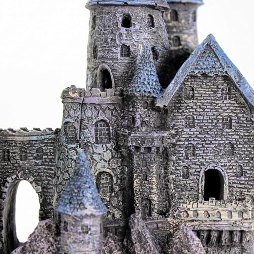 Penn-Plax Deco-Replicas Age-of-Magic Wizard’s Castle Part B Aquarium Decoration - Durable Hand-Painted Resin with Swim Holes & Hideouts - Safe for Freshwater & Saltwater Tanks - Gray, 13 x 9 x 15.5 In - size: Extra Large B