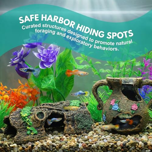 Aquarium Artificial Plastic Plants Decorations and Sunken Ship Set Goldfish 14 PCS Large Fish Tank Accessories Goldfish Betta Tank Decor