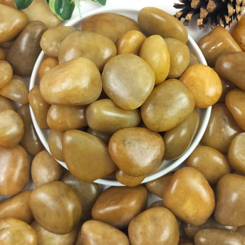 YISZM Rocks for Plant 2lbs, Yellow River Rocks 1-2 Inch Natural Pebbles for Indoor Plants, High Polished Decorative Stones Vase Filler Fish Tank Aquariums Landscaping Garden - color: Yellow, size: 2 Pounds