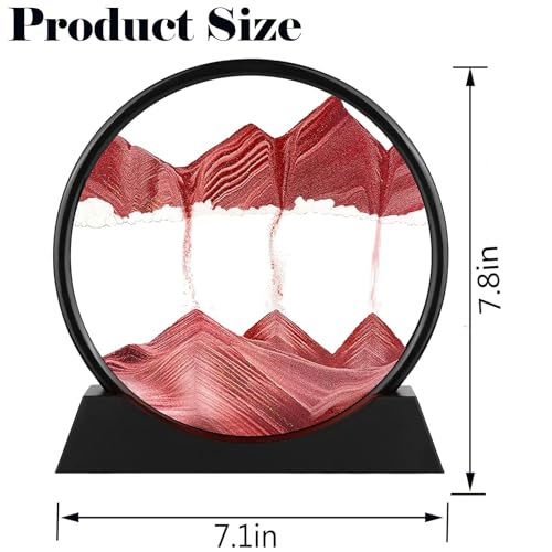 Moving Sand Art Picture - Round Glass 3D Deep Sea Sandscape - 3D Quicksand Painting Decor - Relaxing Home Decoration Desk Figurine for Office, Home, Desk, Mantle, Bookshelf - (Red, 7 in) - color: Red, size: 7in