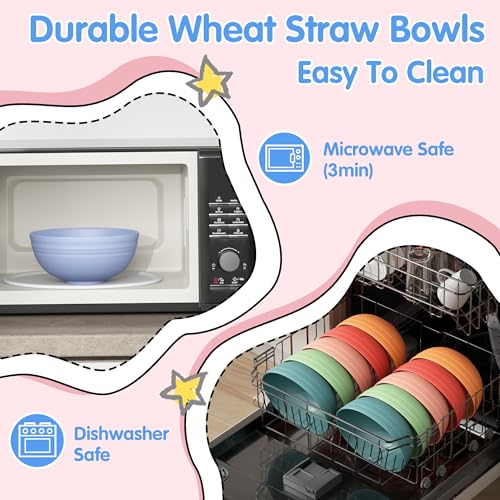 Quatish 10 PCS Unbreakable Cereal Bowls,Dishwasher & Microwave Safe Wheat Straw Bowls, Easy-to-Clean Lightweight Desserts & Soup Bowl, Portable for Picnics ，Snack Plastic Bowls Set，Multi-Color - color: Multicolor