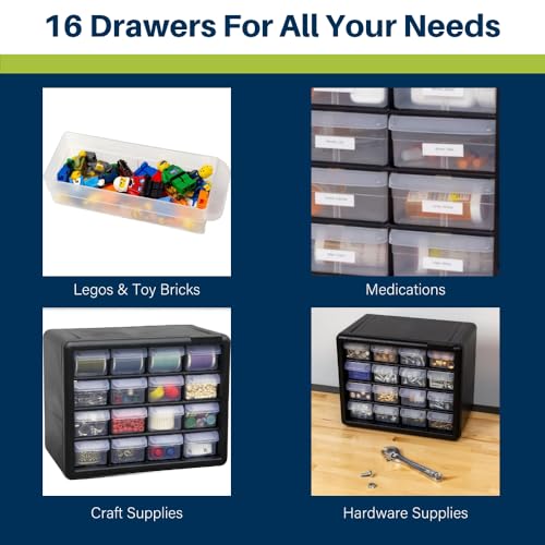 Akro-Mils 16-Drawer Plastic Drawer Storage Cabinet for Garage Organization, Beads, Makeup Organizer, Building Bricks Storage, Teacher Toolbox, 10-1/2" W x 6-1/2" D x 8-1/2" H, 10116 Black (Pack of 2) - color: Black, size: 16 Drawer, style: 2 pack