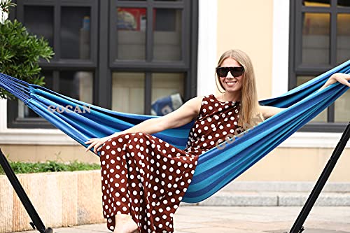 GOCAN Brazilian Single Hammock 1 Person Canvas 200X100cm Total Length 310cm Load 250kg Cotton Hammock for Garden Backyard Outdoor and Indoor - color: Peacock Blue