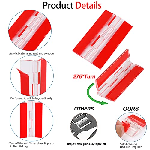 4 Pcs Self-Adhesive Clear Plastic Hinges - Acrylic Continuous Piano Folding Hinges for Crafts, Aquarium Lid, Cabinet, Furniture, Display Stand - 65x40 mm - size: 65 x 40 mm