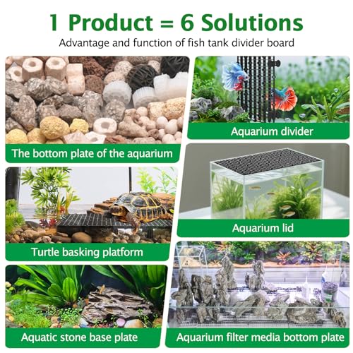 8pcs Aquarium Fish Tank Divider Filter Bottom with Bracket, Plastic Egg Crate Grid (11.6X5.7inch) for Fish Tank Separation, Bottom Filtration & DIY Aquascaping (Black, 48 Brackets) - color: Black, size: 8pcs