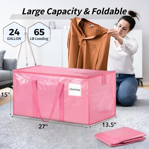 8 Pack Extra Large Heavy Duty Moving Bags, Pink Storage Bins with Lids, Reinforced Handles & Heavy-Duty Zippers Moving Boxes Storage Bags Totes for Clothes Packing, Dorms, College Supplies, Pink - color: Pink, size: 8 Pack