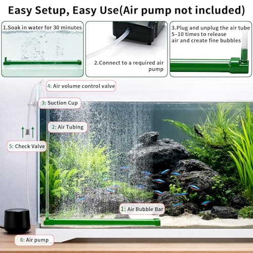 Aquarium Air Bubble Bar, 14.1 Inch Double Row Fine Micro Air Bubble Curtain Wall, Self-Sinking Design High Dissolved Oxygen Diffuser Fish Tank Bubbler for Freshwater Saltwater Hydroponics - size: 14.1 Inch