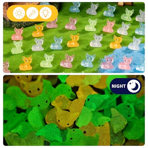 60 pcs Mini Resin Fox Many Styles Variety Tiny Luminous Animals Figures Miniature Little Small Animal Figurines Bulk for Micro Fairy Garden Landscape Accessories Hide Crafts Decor Aquarium - color: Fox-60p