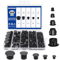 300 PCS 5 Sizes Plastic Hole Plugs Black 3/16, 1/4, 5/16, 3/8, 1/2 Inch Round Hole, Snap in Knockout Locking Flush Type Furniture Hardware Kitchen Cabinet Cupboard Shelves Screw Covers Caps - size: 5 Sizes, Black((3/16“-1/2”, 300 PCS)