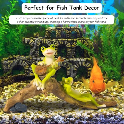 Resin Frog Aquarium Ornament with Musical & Relaxing Frogs on Branches - Perfect for Fish Tank Decor