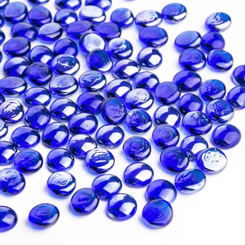 1 LB Blue Glass Marbles, Mini Flat Glass Beads~150 PCS for Vase Fillers, Floral Bottom Mancala Gems Pebbles Fish Tank Rocks for Table Aquarium,Home Decor Art Craft Supplies(0.5"~0.7") - color: Blue~1 Lb, size: 1 LB