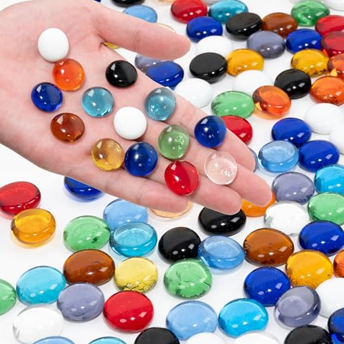 Mixed Color Flat Glass Marbles, 0.97 lb Vase Filler Pebbles Gems, Decorative Glass Beads for Vases, Table Scatter, Crafts, Floral, Mancala Stones, Centerpieces, Aquarium Rocks for Fish Tank - color: Mixed Color