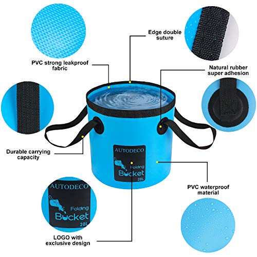Collapsible Bucket 5 Gallon Container Folding Water Bucket Portable Wash Basin - color: 6pcs-2blue & 1orange & 1yellow & 1pink & 1black