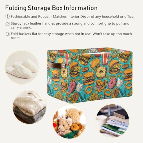 Aslsiy Storage Basket French Fries Burger Food Pattern Nursery Bins Baby Canvas Box Clothes Shelf Basket Laundry Hampers 1 Pcs - size: 1 Pcs