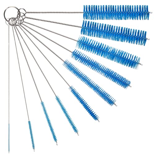 10" Lab Tube Cleaning Brush Set (10-Pack Master Kit) - Flexible Stainless Steel Handles & Multi-Size Nylon Bristles for Test Tubes, Bottles, Pipes, and Deep Detailing, Blue - color: Blue, size: 10pk - 2mm 3mm 4mm 5mm 6mm 8mm 12mm 16mm 20mm 24mm