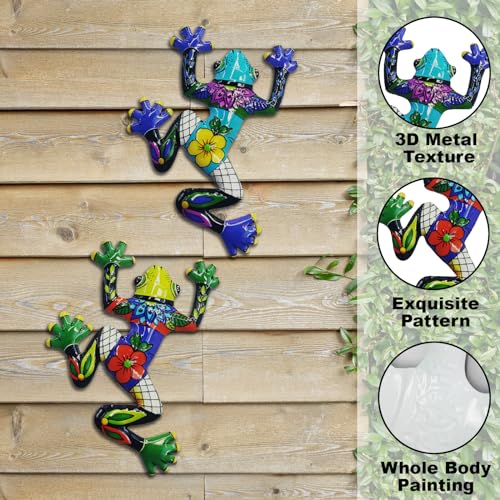 John's Studio 2Pcs Metal Frog Wall Decor Outdoor Garden Hanging Art Sculptures Home Ocean Theme Decorations for Kitchen Bathroom and Pool - color: Frog 2PCS