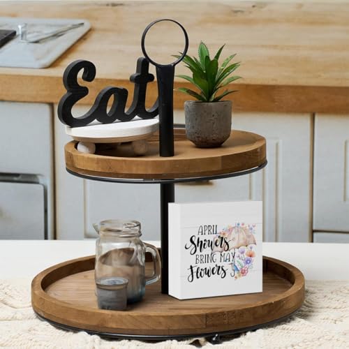 Funny Spring Decorations for Home Spring Decor for Table Cute April Showers Bring May Flowers Sign Umbrella Flowers Decorative Springtime Home Decor Gifts for Women 5 X 5 Inch - color: April